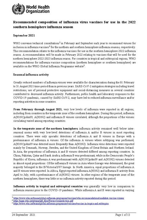 Recommended composition of influenza virus vaccines for use in the 2023 southern hemisphere influenza season