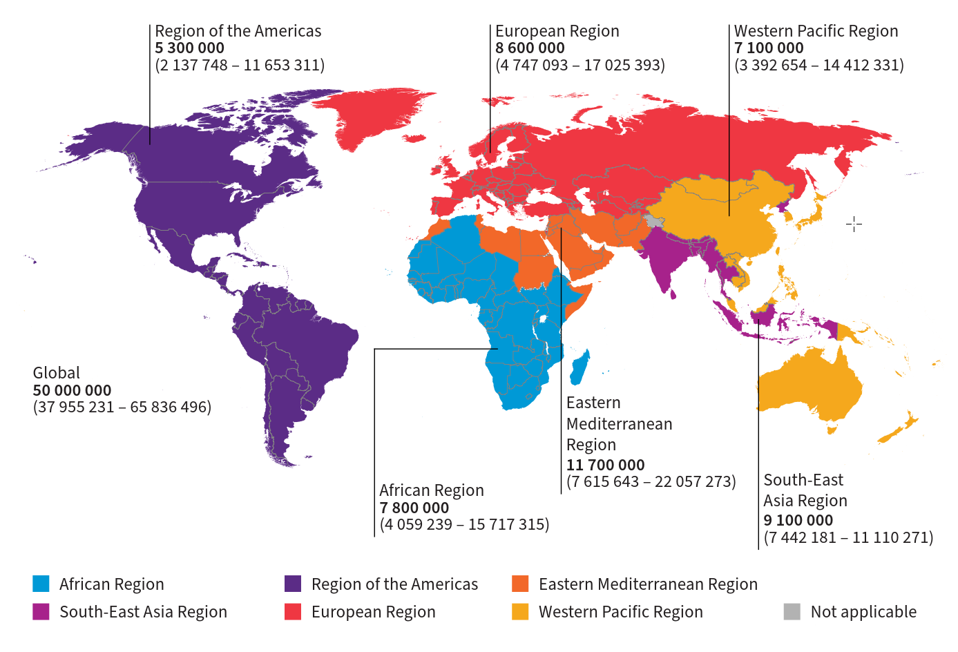Prevalent cases of chronic hepatitis C by WHO region, 2022 Prevalent cases of chronic hepatitis C by WHO region, 2022