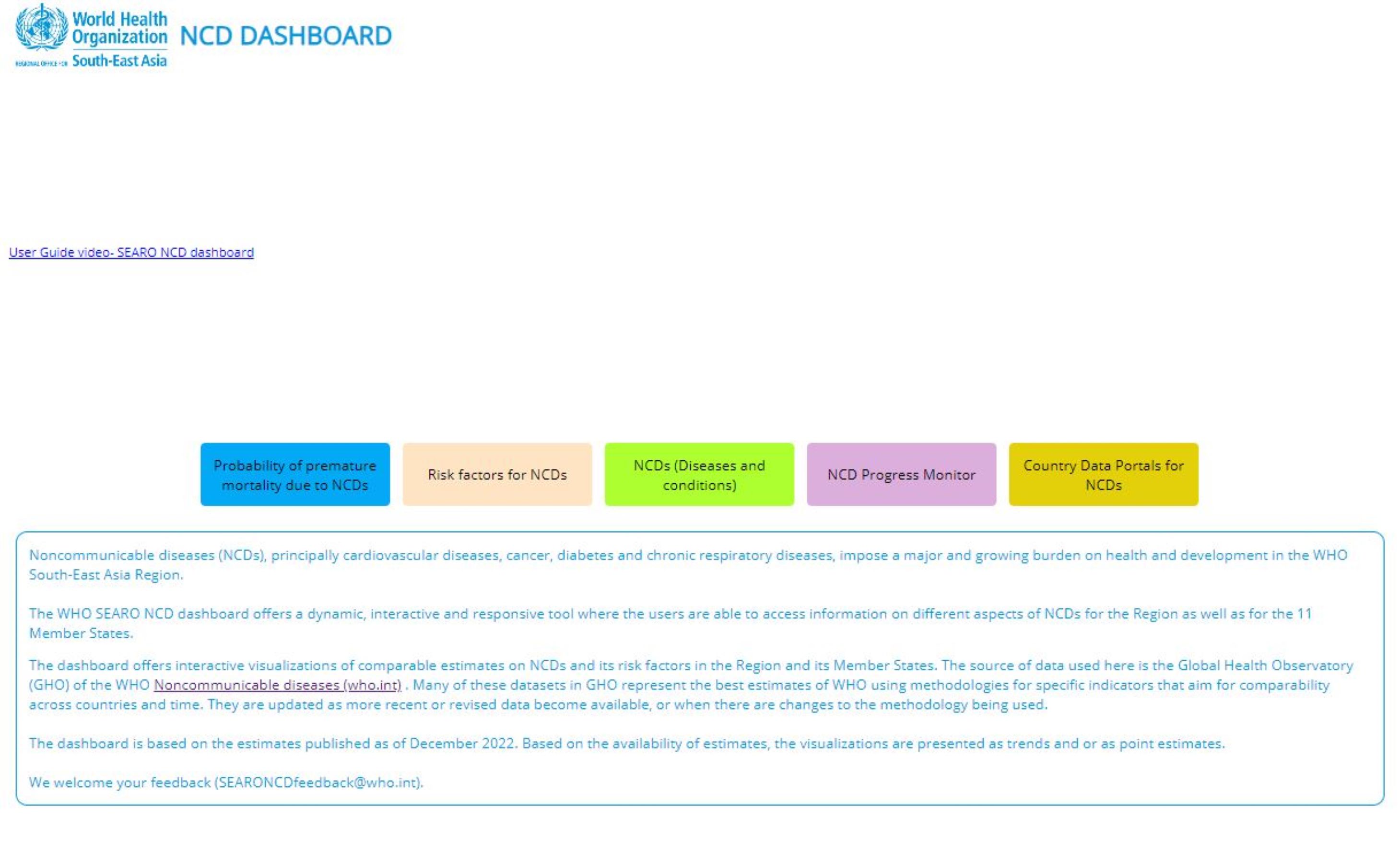 NCD Dashboard thumb SEAR NCD Dashboard: A dynamic, interactive and responsive tool to access Regional and Country data