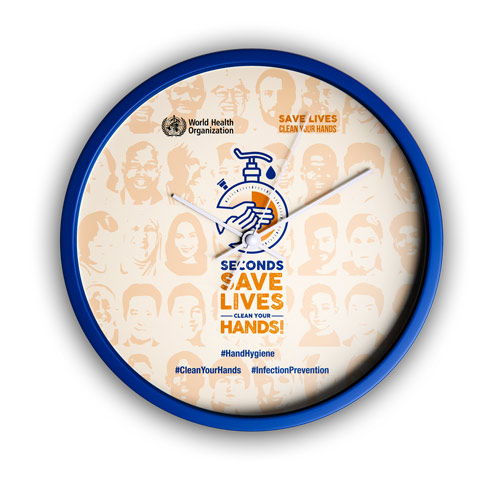 A clock face  displaying the world hand hygiene day design
