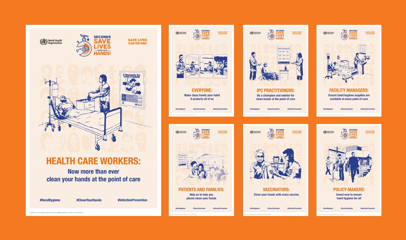 Collage of calls to action posters for World Hand Hygiene Day 2021.