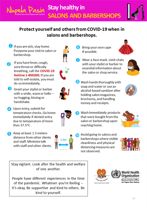 Stay healthy in salons and barbershops Infographic of text
