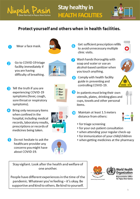 Stay healthy in HEALTH FACILITIES Infographic of text