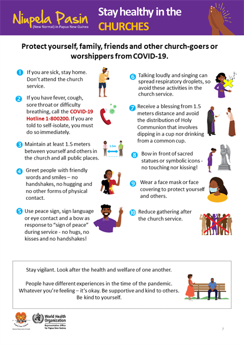 Stay healthy in the churches Infographic of text